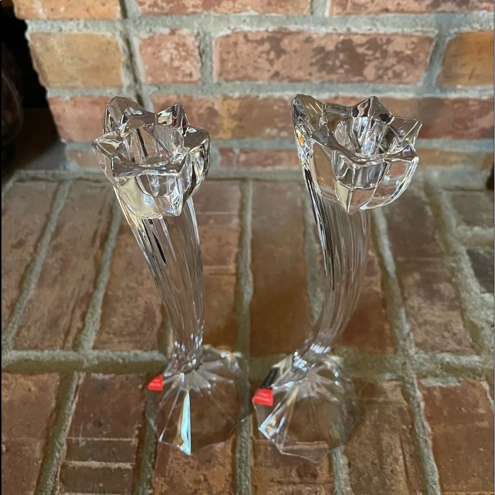 NWT Mikasa Flower Song Lead Crystal Candlesticks Pair